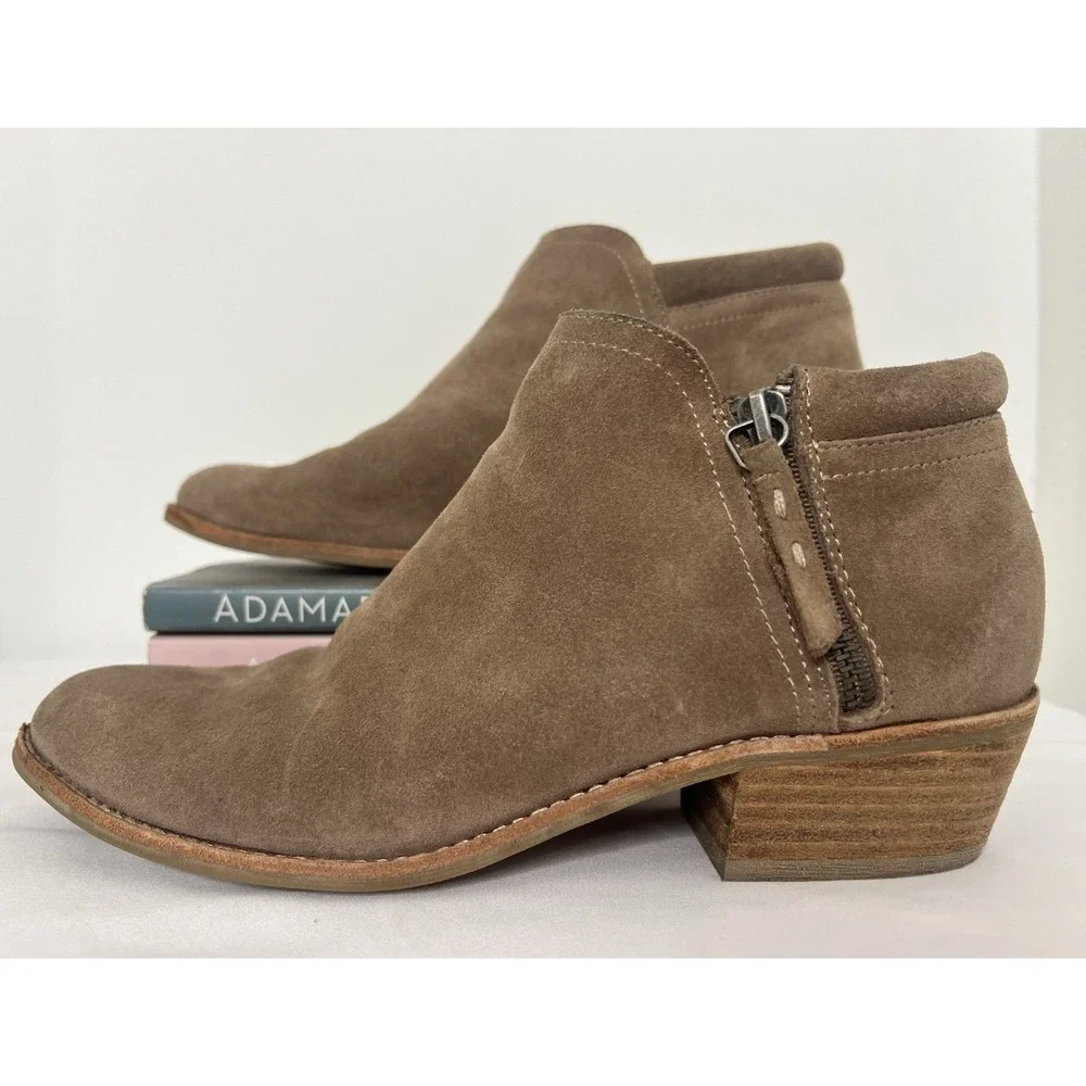 Steve Madden Tobii Suede Taupe Leather‎ Ankle Boho Booties Boots Side Zip Size 8